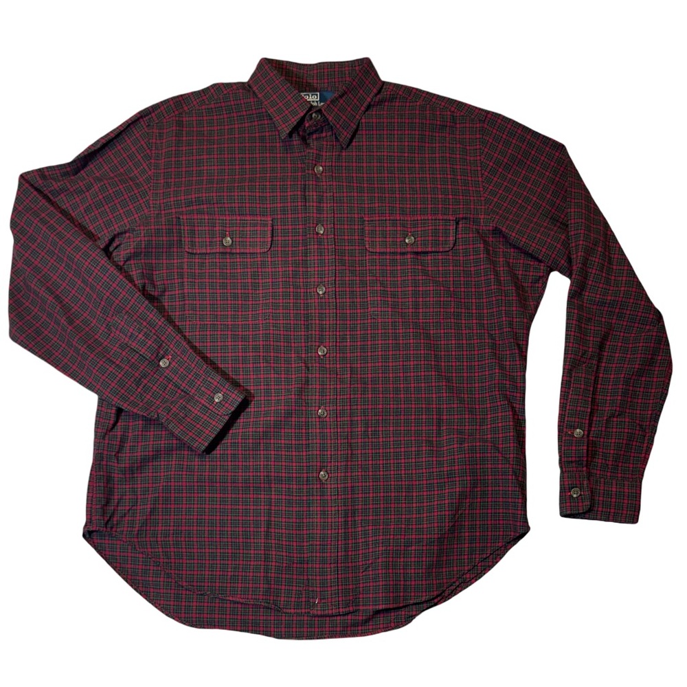 Polo Ralph Lauren mens L Large classic fit red check plaid button up shirt EUC